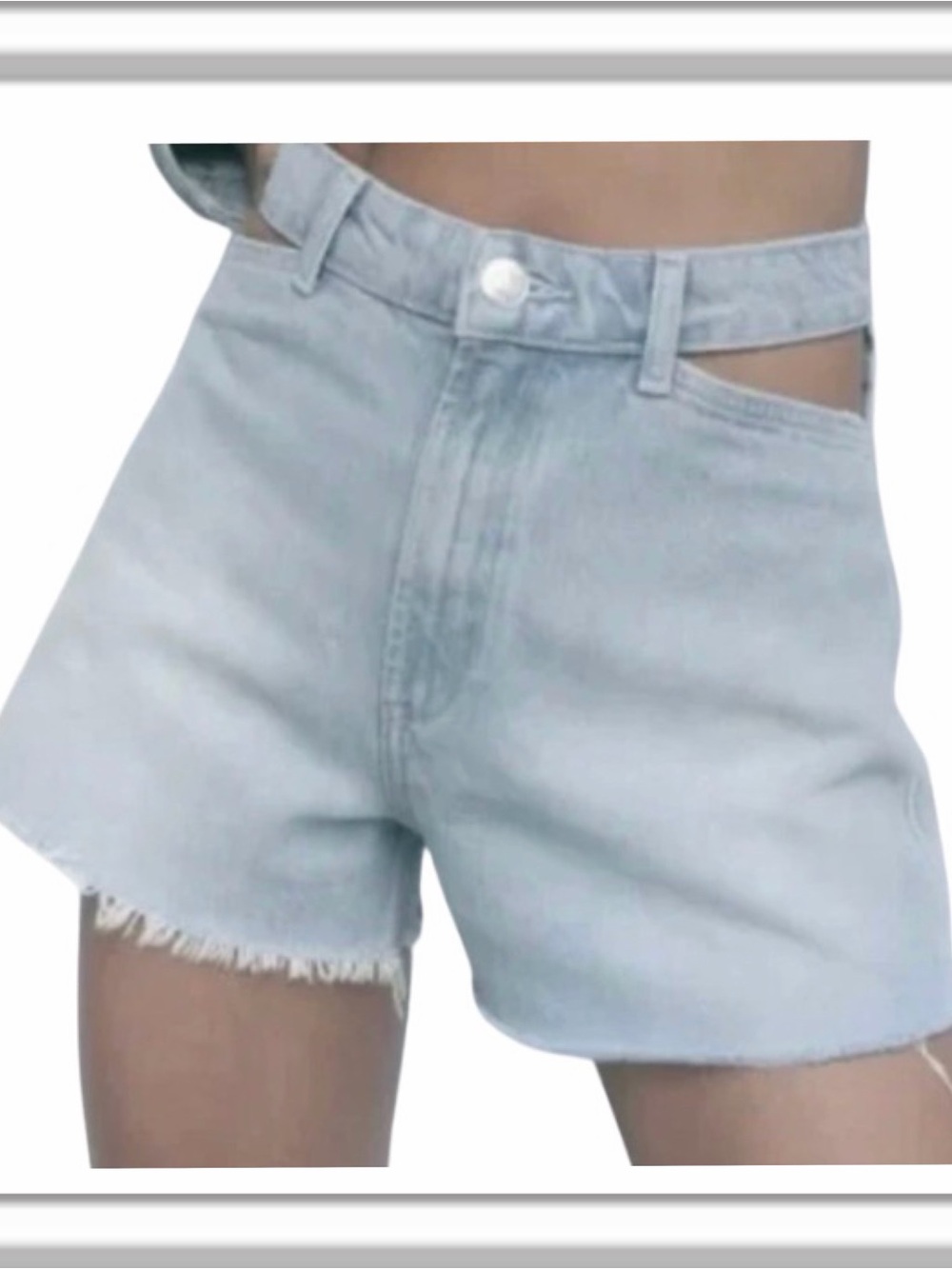 NWT Zara Side Cut Out Light Wash Jean Shorts Size 10 Fray Hem High Rise